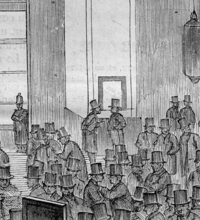 Fig. 12. Roux, A Circle of Stockbrokers at the Paris Stock Exchange, 1865 (detail of fig. 11)