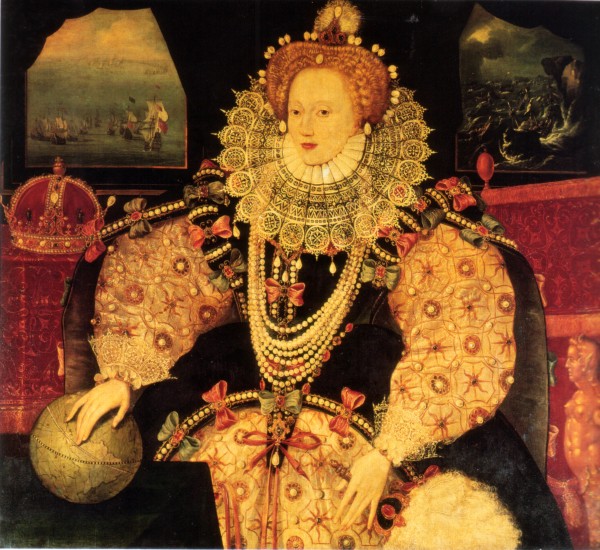 Unknown artist, Portrait of Elizabeth I ("Armada Portrait") (ca. 1590; oil on panel; Royal Museums Greenwich)